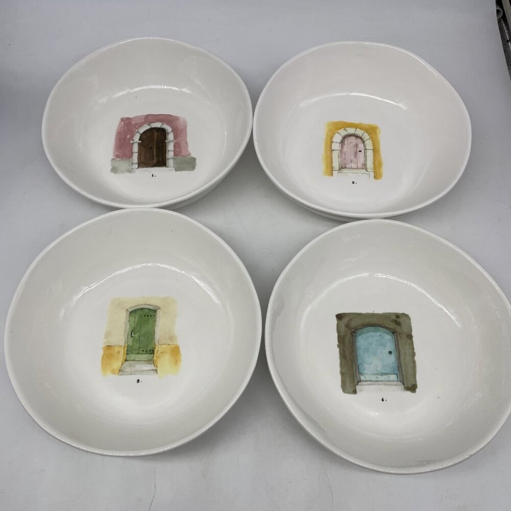 Rae Dunn French Sketchbook Watercolor Door Magenta Pasta Bowls Set HTF SEE